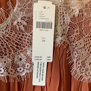 Asymmetrical Lace Trim Dress in Rust